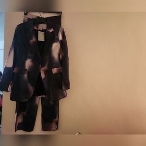 H&M co-ord set tie-dye jacket blazer M + Wide Crease-Leg pants 4 olive gray BN